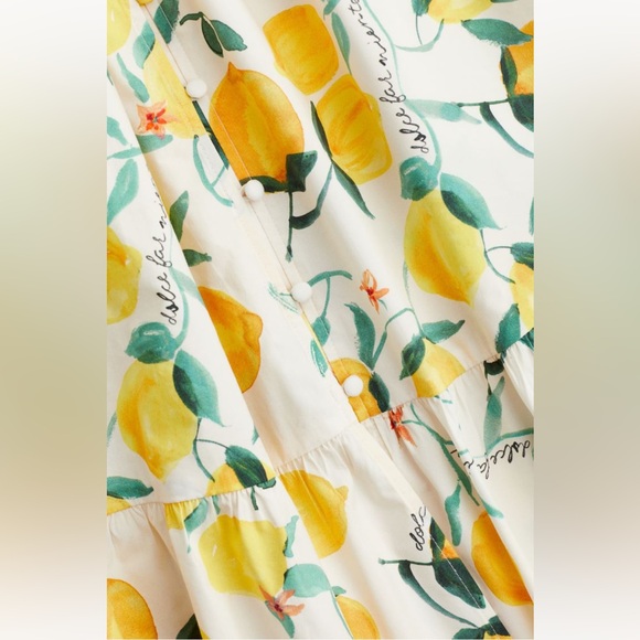 Tiered Lemon Print Summer Voluminous Maxi Midi Dress - Picture 4 of 7